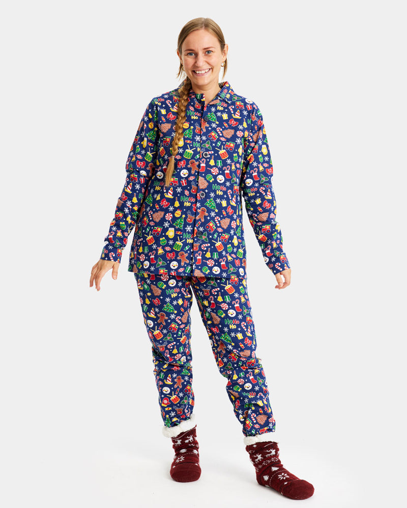 Pijama de Navidad para Mujer Azul con Motivos Navideños