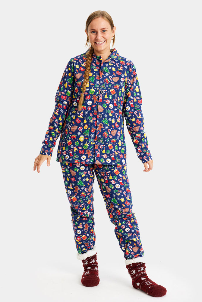 Pijama de Navidad para Mujer Azul con Motivos Navideños