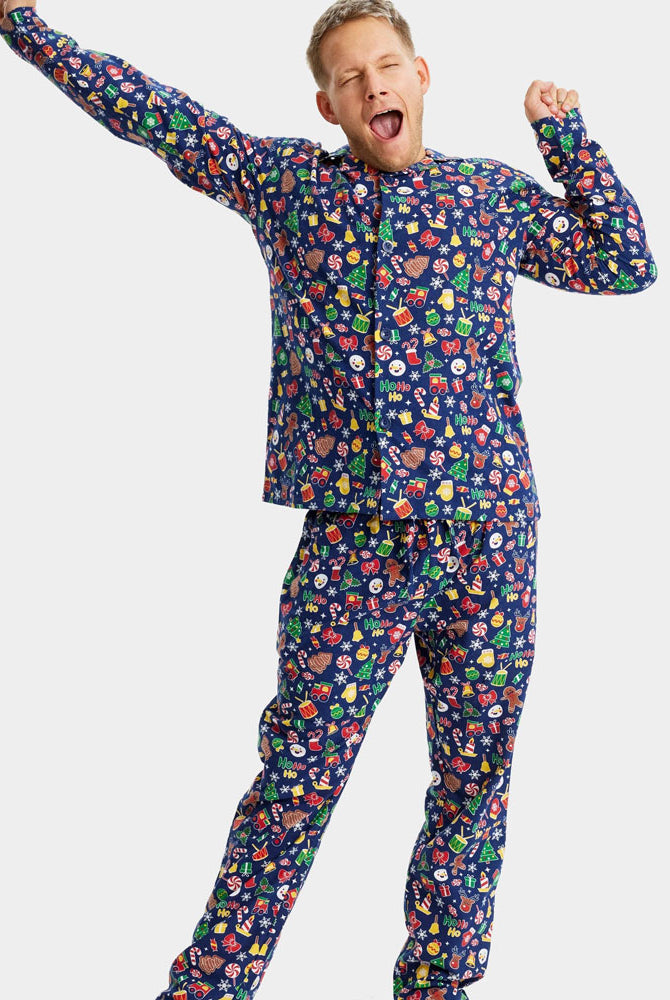 Pijama de Navidad para Adultos Unisex Azul con Motivos Navideños hombre