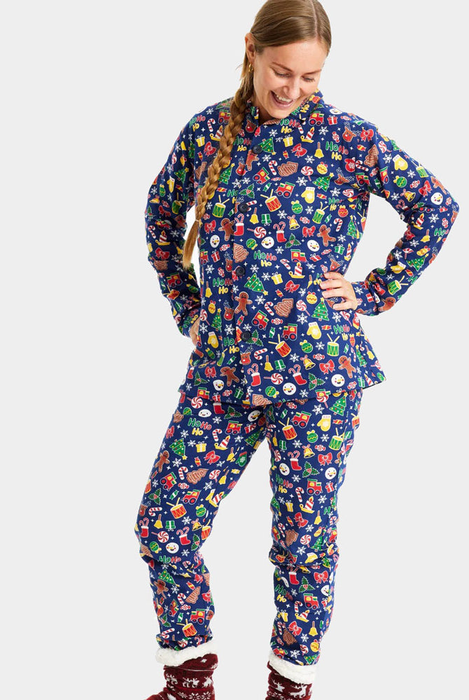 Pijama de Navidad para Adultos Unisex Azul con Motivos Navideños Mujer