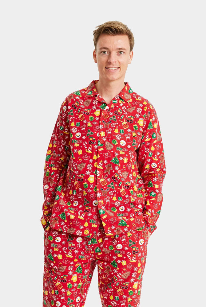 Pijama de Navidad para Adultos Unisex Rojo con Motivos Navideños Hombre