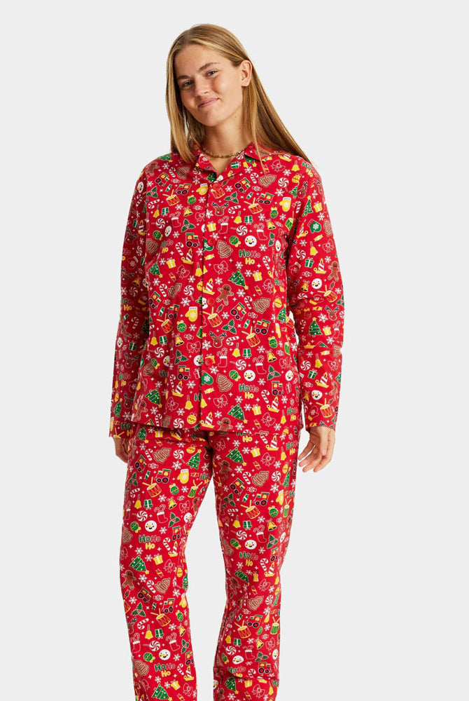Pijama de Navidad para Adultos Unisex Rojo con Motivos Navideños Mujer