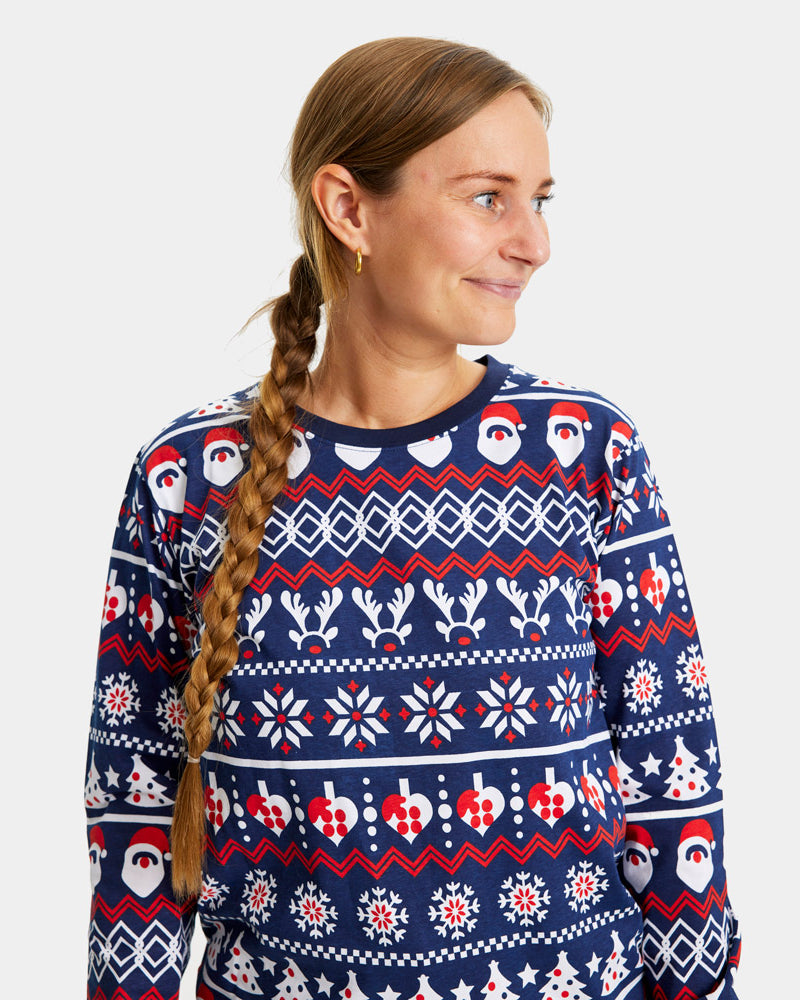 Pijama de Navidad para Mujer con Papá Noel, Árboles y Corazones