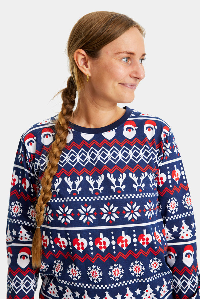 Pijama de Navidad para Mujer con Papá Noel, Árboles y Corazones