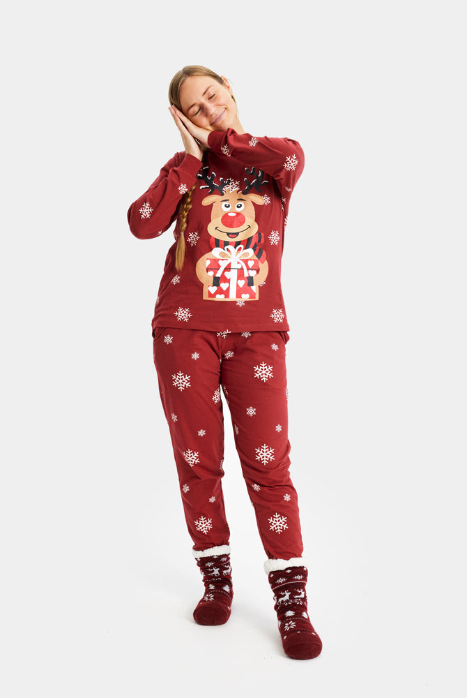 Pijama de Navidad para mujer Rojo Reno Rodolfo