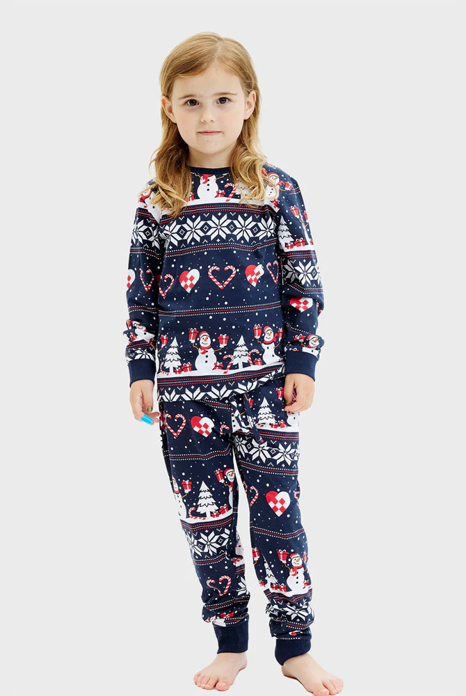 Pijama de Navidad para Niña Muñecos de Nieve y Corazones Azul