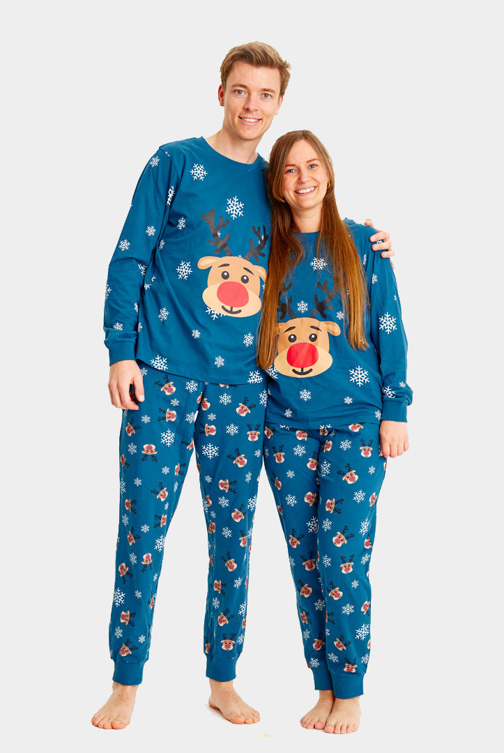 Pijama de Navidad para Niños Azul Reno Rodolfo Mujer y Hombre