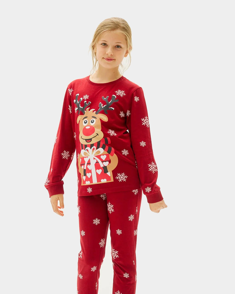Pijama de Navidad para Niña Rojo Reno Rodolfo