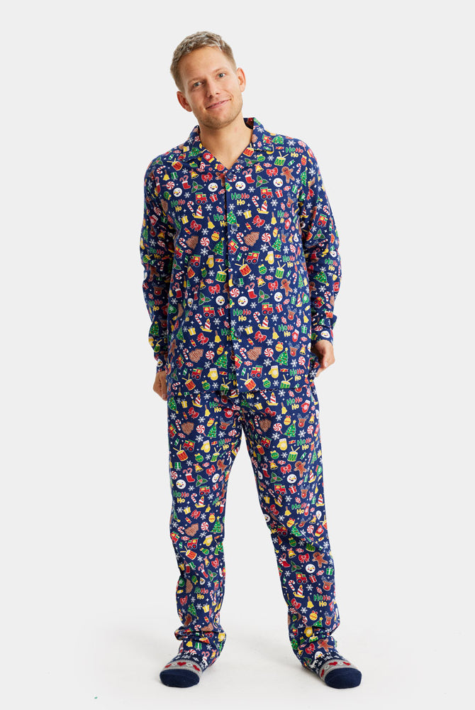 Pijama de Navidad Hombre Niños Azul con Motivos Navideños