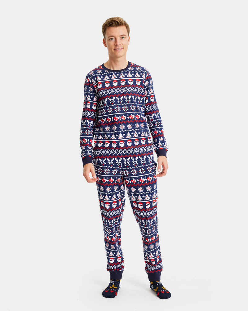 Pijama de Navidad para Familia con Papá Noel, Árboles y Corazones hombre