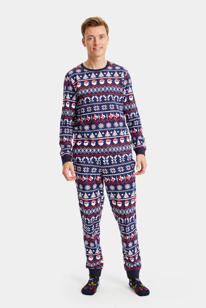 Pijama de Navidad para Familia con Papá Noel, Árboles y Corazones hombre
