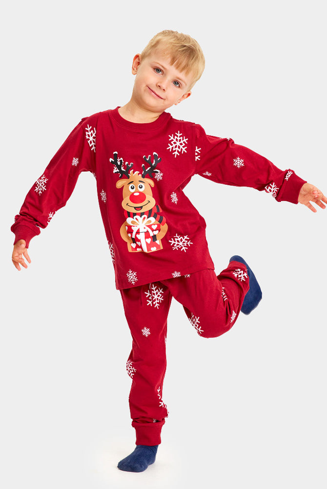 Pijama de Navidad para Familia Rojo Reno Rodolfo niño