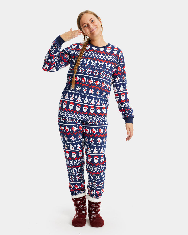 Pijama de Navidad para Niños Mujer Papá Noel, Árboles y Corazones