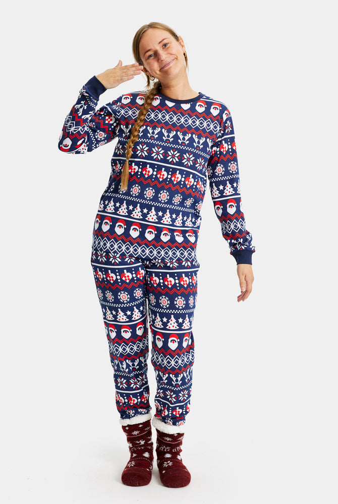 Pijama de Navidad para Niños Mujer Papá Noel, Árboles y Corazones