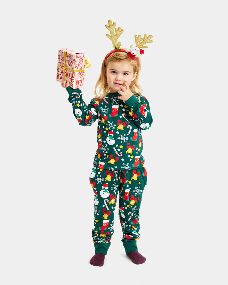 Pijama de Navidad para Familia Niña Verde con Motivos Navideños