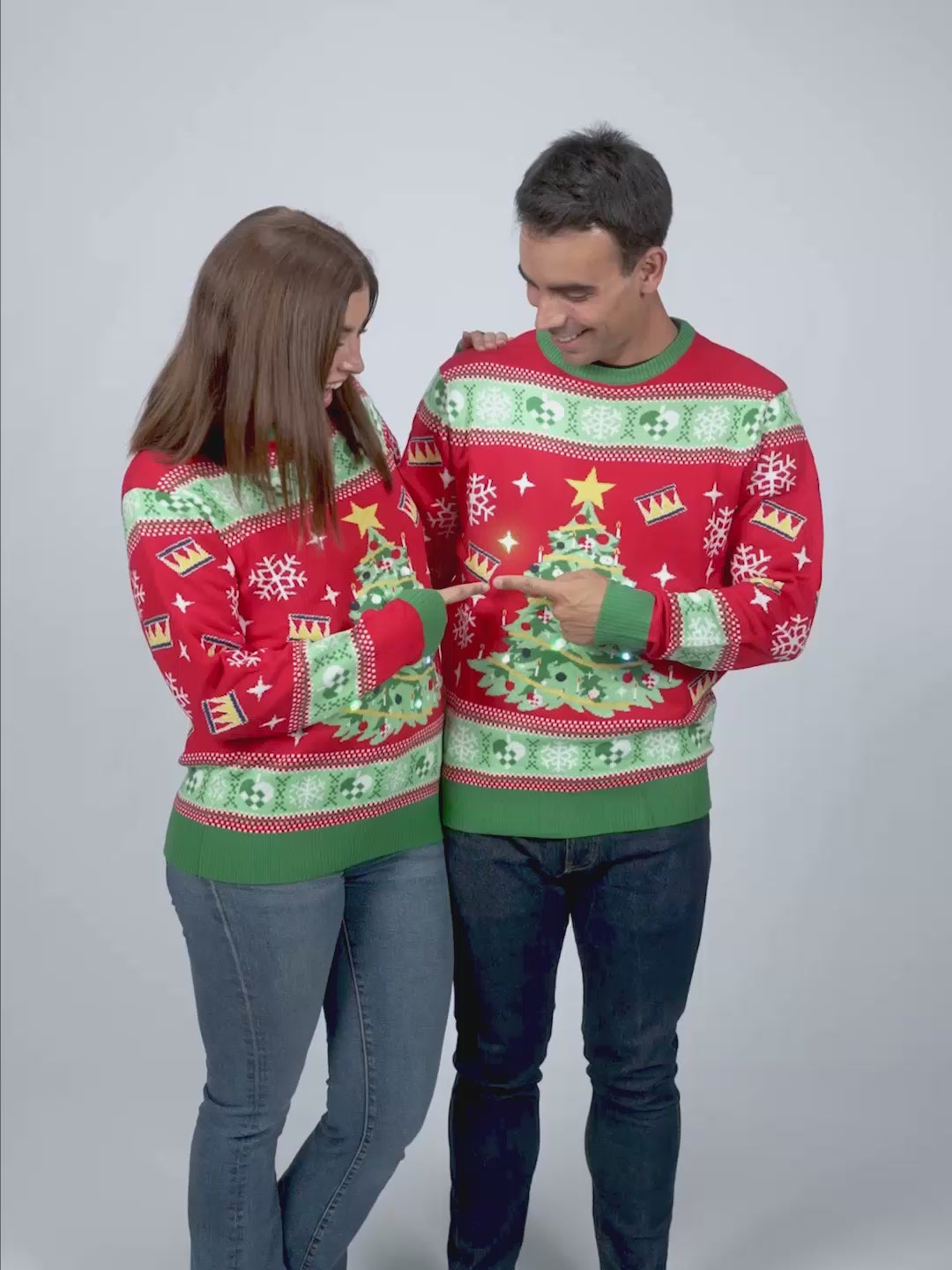 Jersey de Navidad con Luces LED Mujer y Hombre Rojo con Árbol Navidad