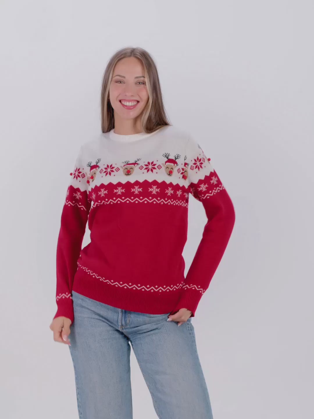 Jersey de Navidad para Mujer y Hombre con Reno Adorable