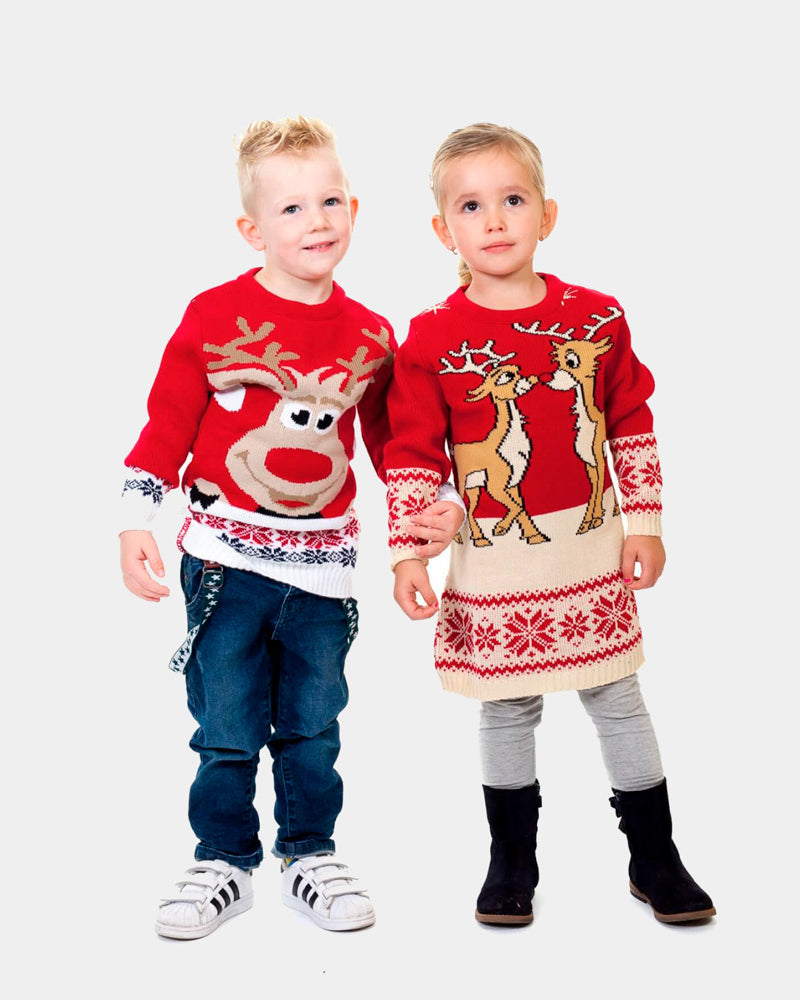 Jersey Navideño Niña y Niño Rojo con Renos Bebé Baby