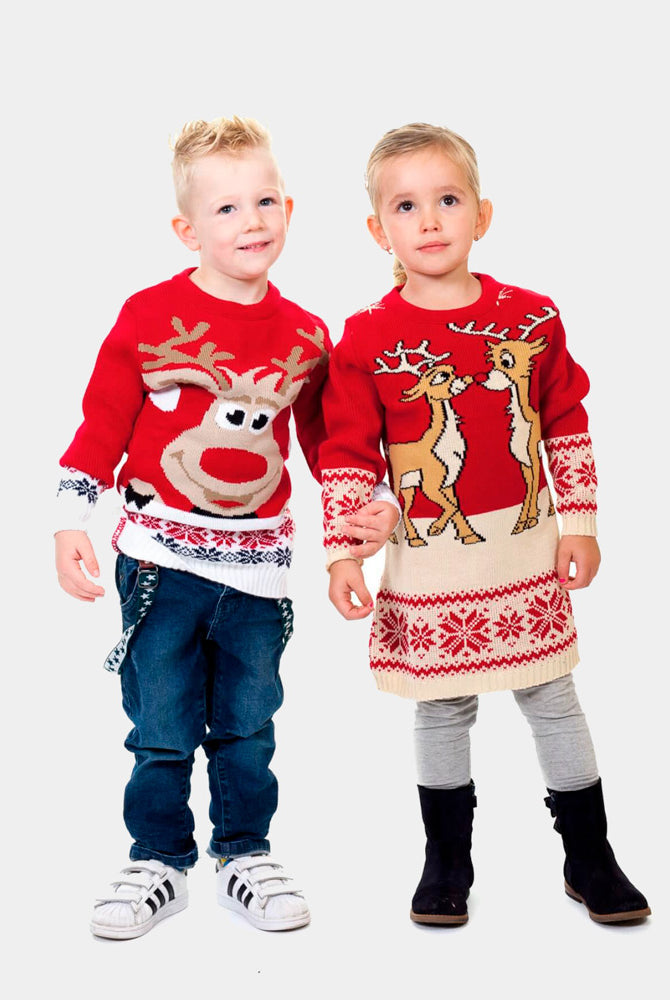 Jersey Navideño Niña y Niño Rojo con Renos Bebé Baby
