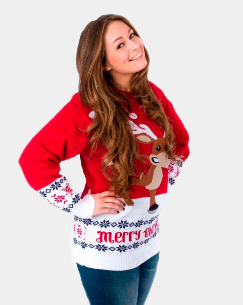 Jersey Navideño Mujer Rojo Reno Patinando