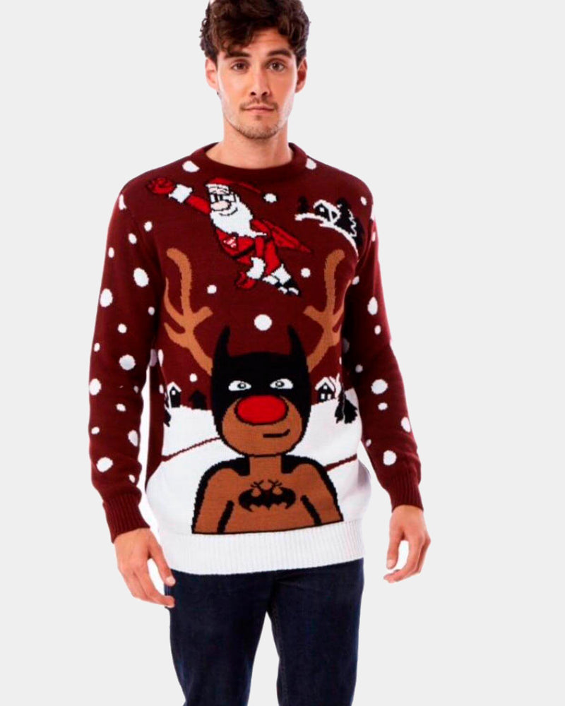 Jersey Navideño Hombre Reno Batman Papá Noel Superman