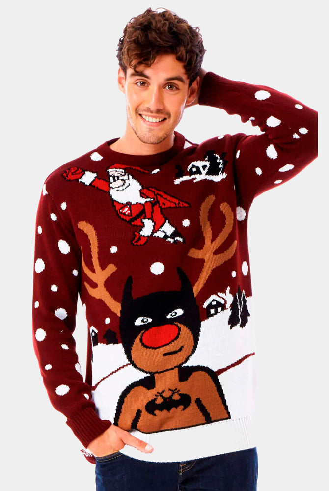 Jersey Navideño Hombre Reno Batman Papá Noel Superman