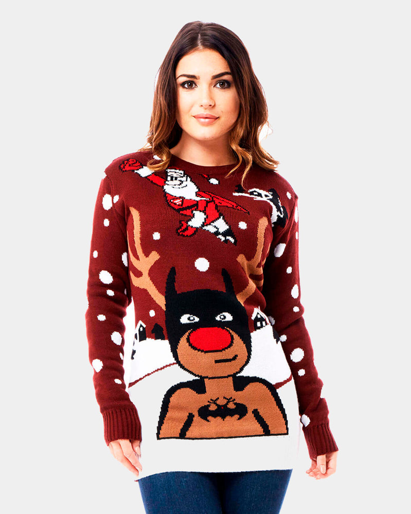Jersey Navideño Mujer Reno Batman Papá Noel Superman