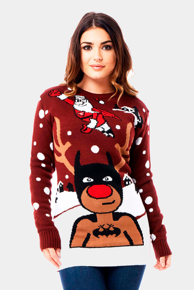 Jersey Navideño Mujer Reno Batman Papá Noel Superman