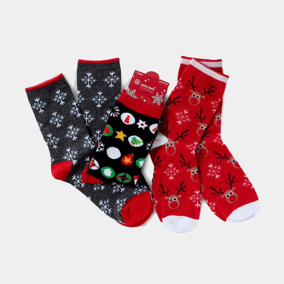 Calcetines Navideños Renos Rojos, Grises y Negros