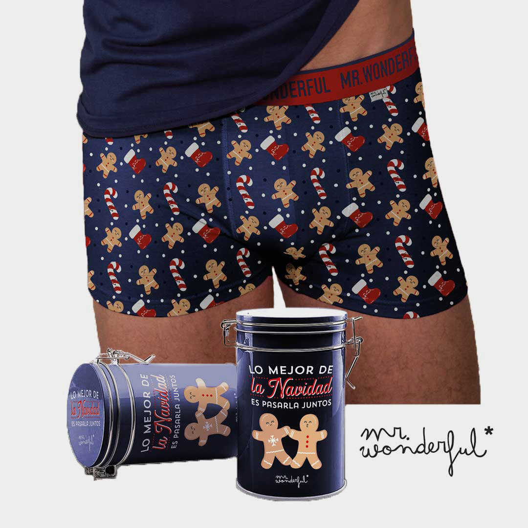 Calzoncillo Boxer Mr Wonderful Galletitas y Bastones con Cajita metálica a juego