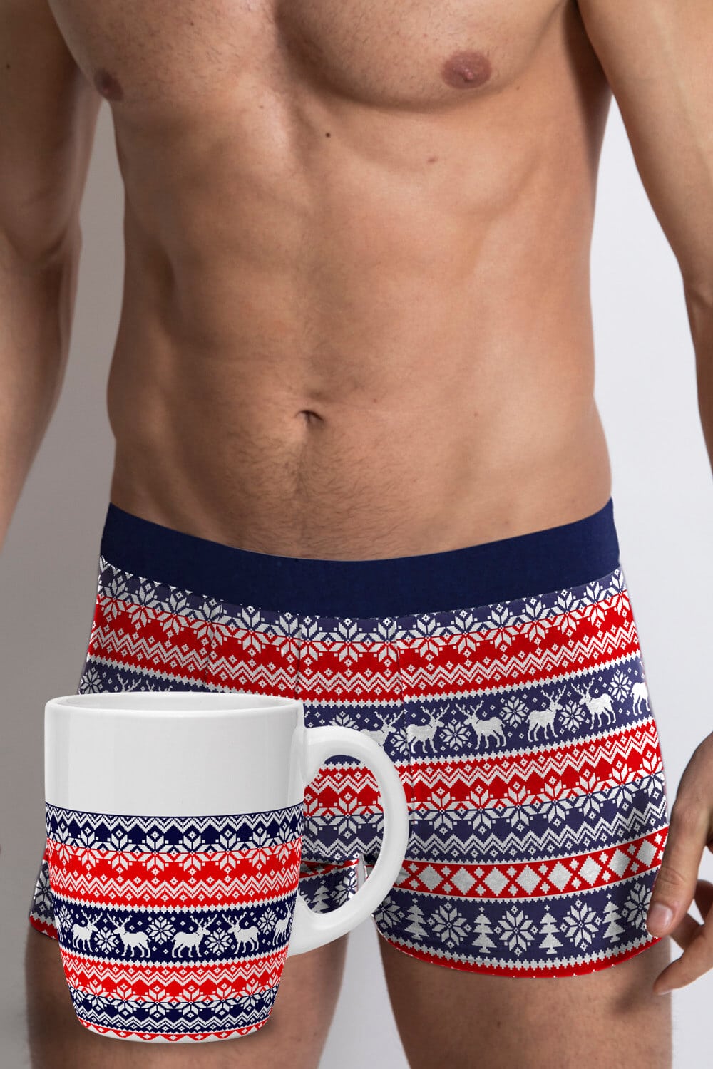 Calzoncillo Navideño Cenefa Renos Hombre con Taza