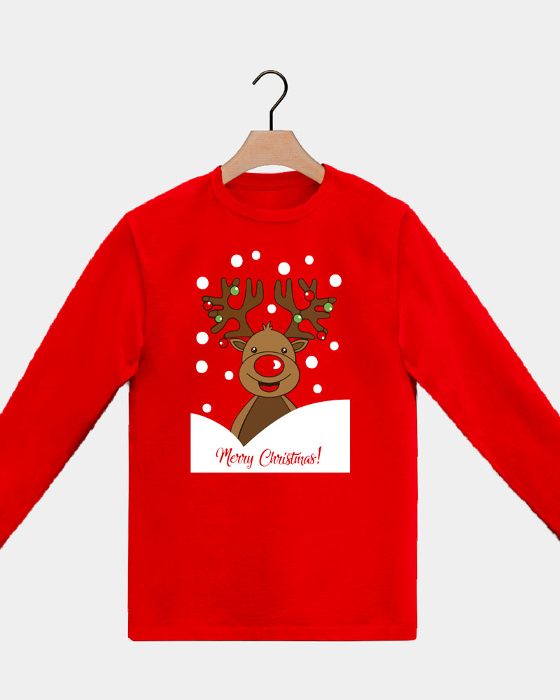 Camiseta Navideña Manga Larga Hombre Mujer Roja Reno Rudolph