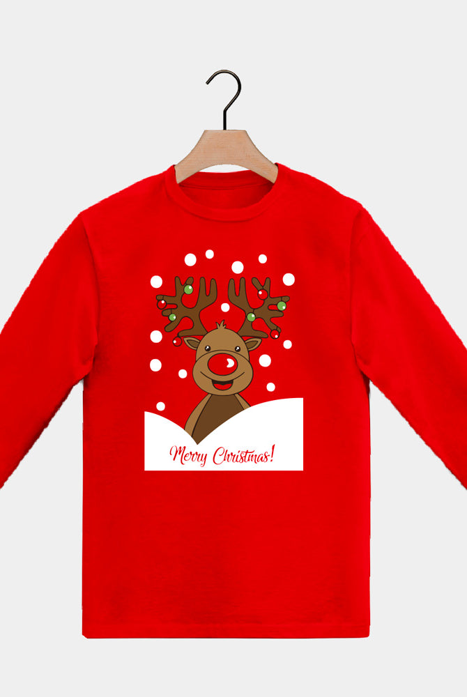 Camiseta Navideña Manga Larga Hombre Mujer Roja Reno Rudolph