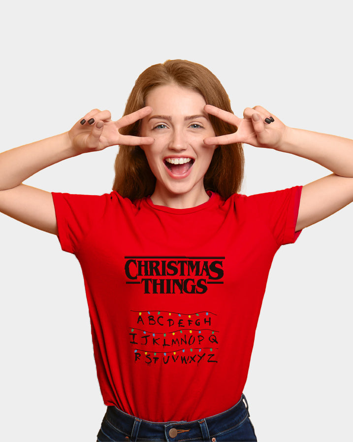 Camiseta de Navidad Mujer Roja Christmas Things