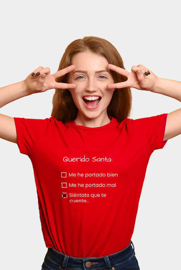 Camiseta de Navidad Mujer Roja Querido Santa
