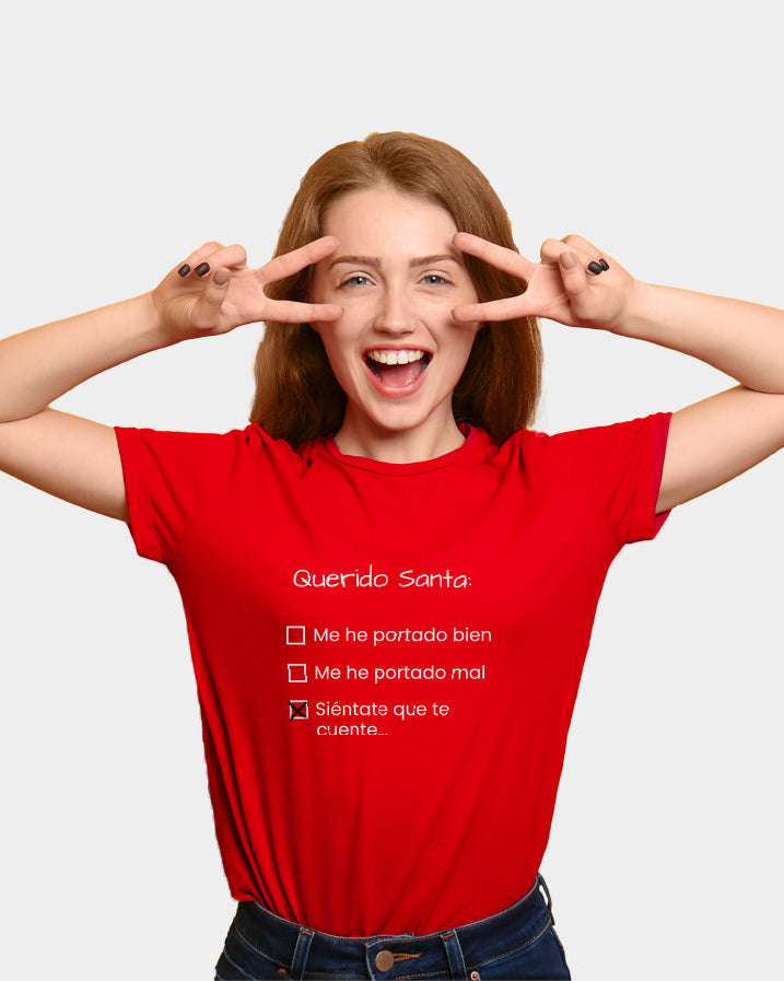 Camiseta de Navidad Mujer Roja Querido Santa