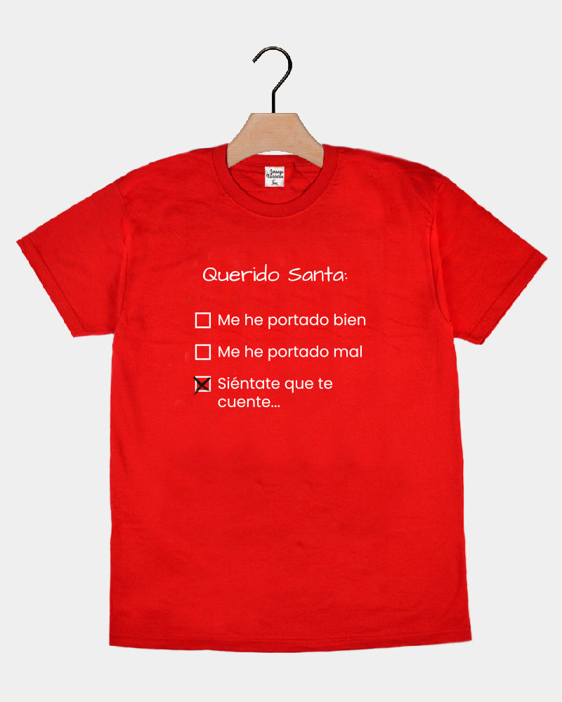 Camiseta Navideña Hombre Mujer Roja Querido Santa