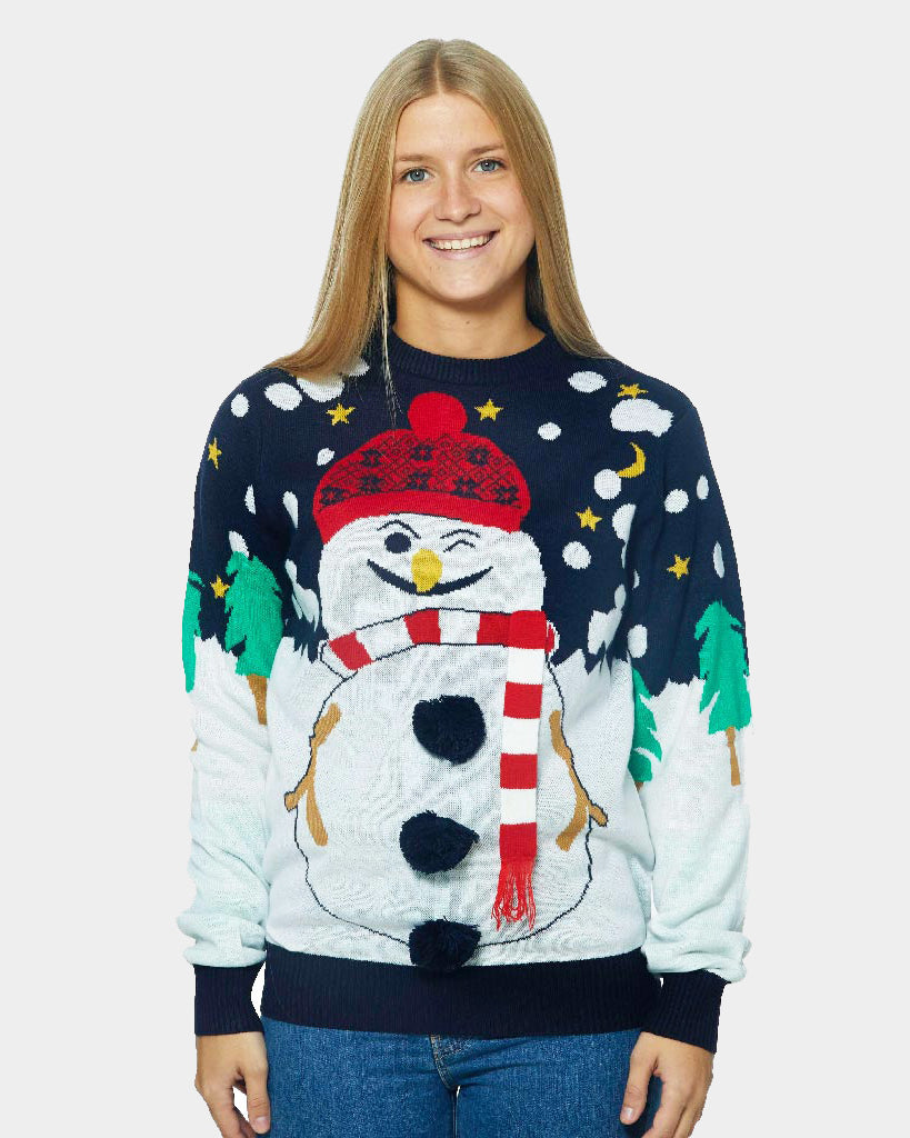 Jersey Navideño Muñeco de Nieve en 3D para Mujer