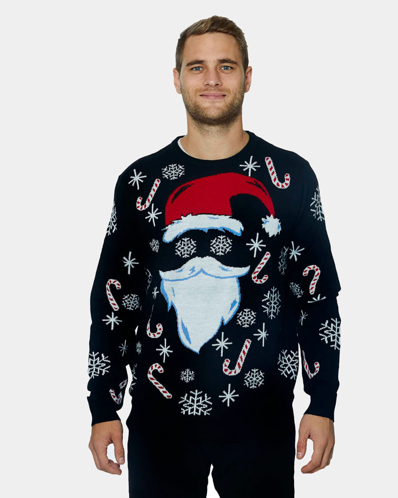 Jersey Navideño Papá Noel para Hombre Negro