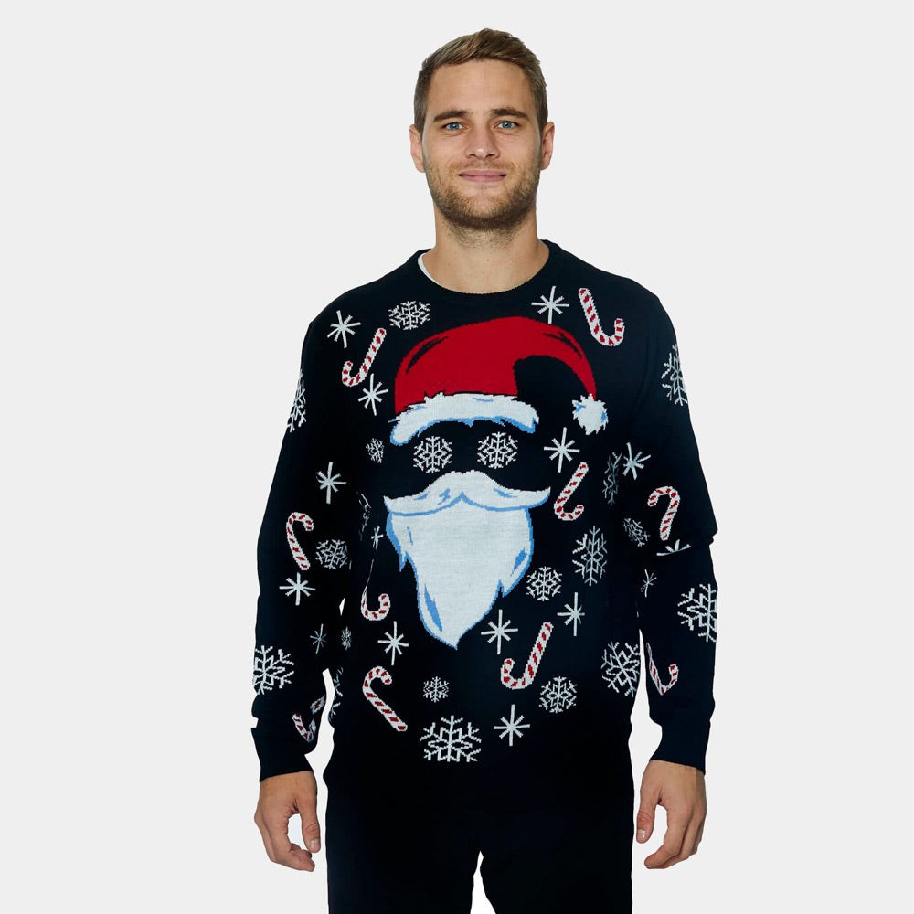 Jersey Navideño Papá Noel para Hombre color Negro