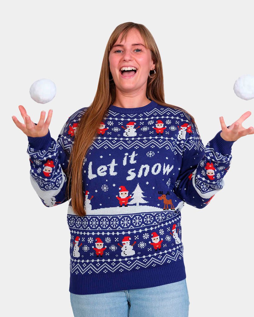 Jersey Navideño Mujer Let it Snow Azul