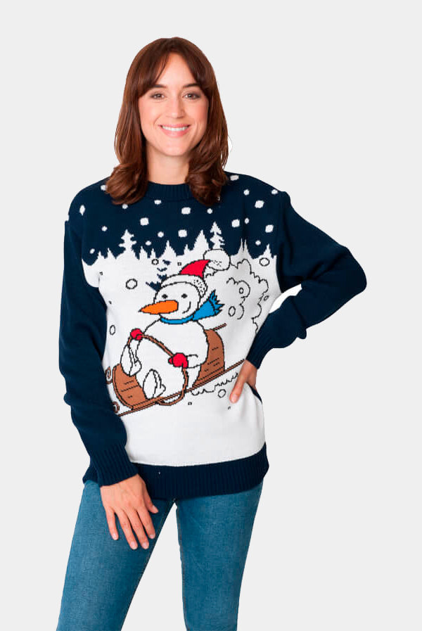 Jersey Navideño Muñeco de Nieve en Trineo Mujer