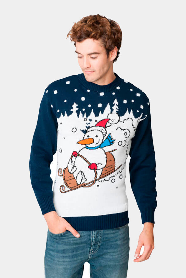 Jersey Navideño Muñeco de Nieve en Trineo hombre