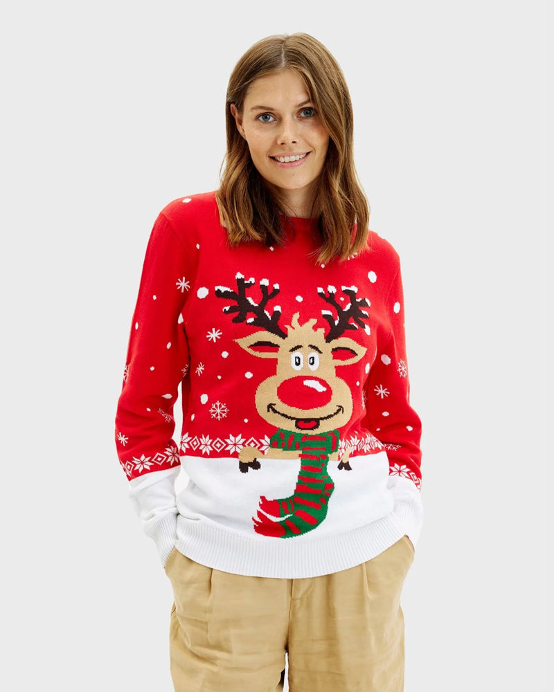 Jersey Navideño Reno con Bufanda mujer