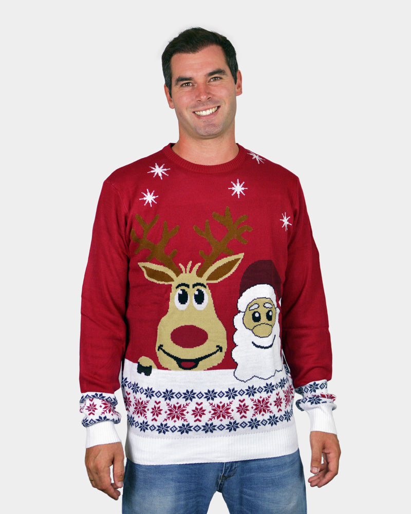 Jersey de Navidad para Familia Santa y Rudolph SonrientesHombre