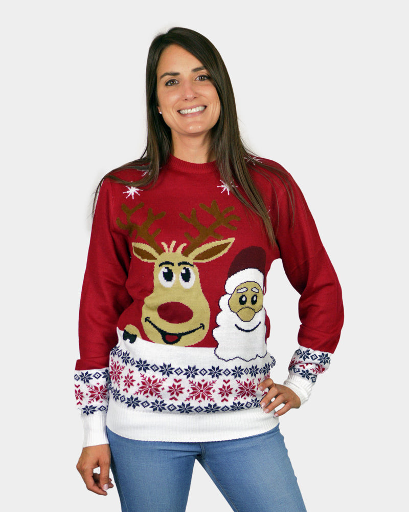 Jersey de Navidad para Familia Santa y Rudolph Sonrientes Mujer