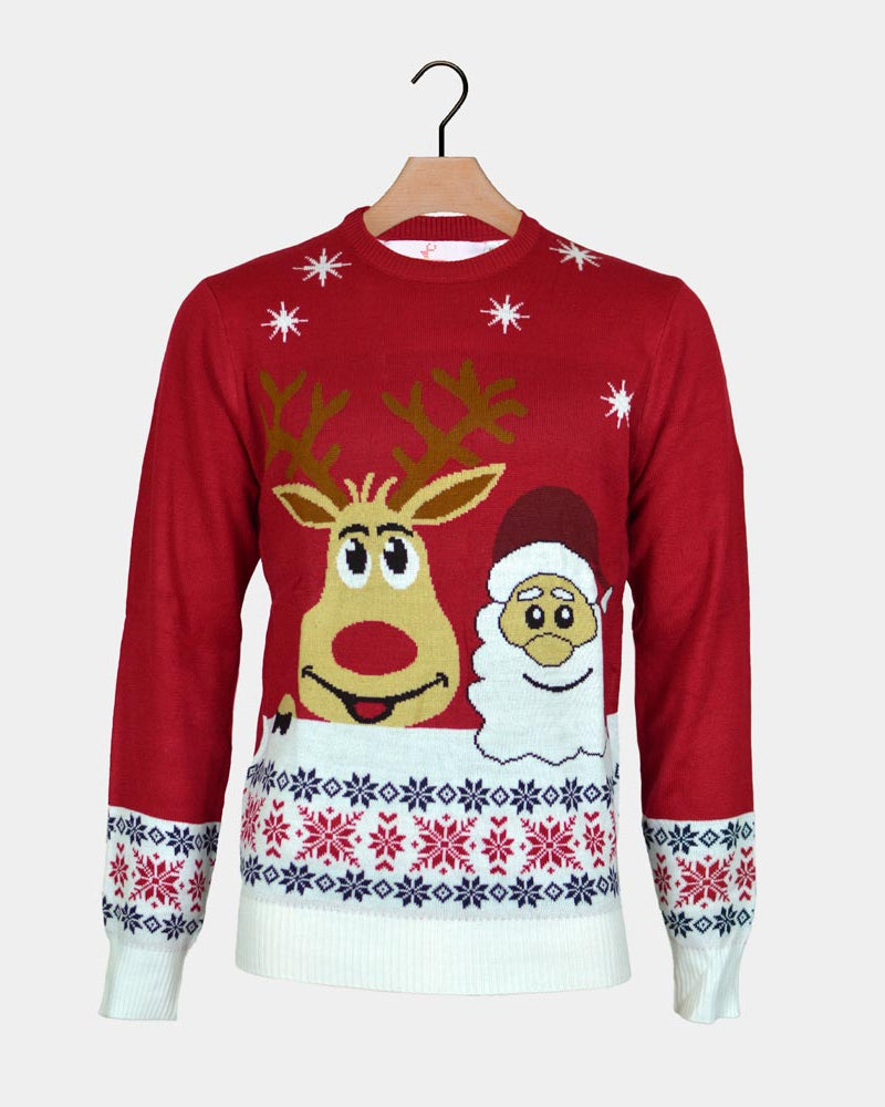 Jersey de Navidad para Hombre Santa y Rudolph Sonrientes