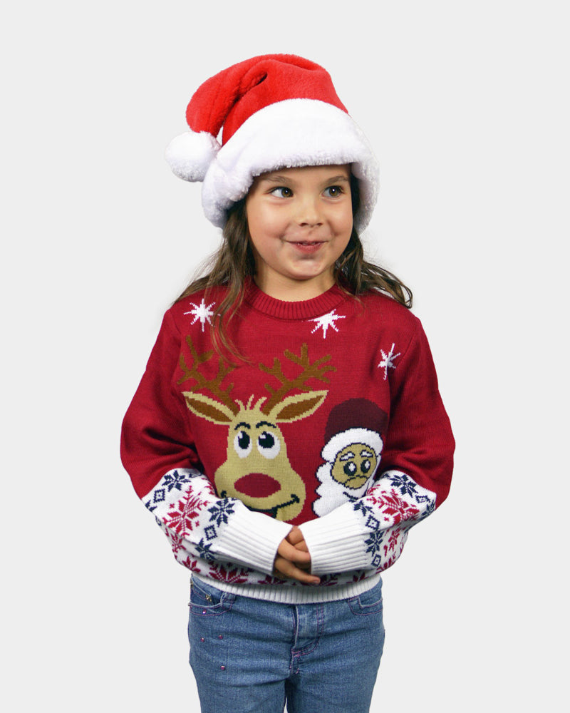 Jersey de Navidad para Niña Santa y Rudolph Sonrientes