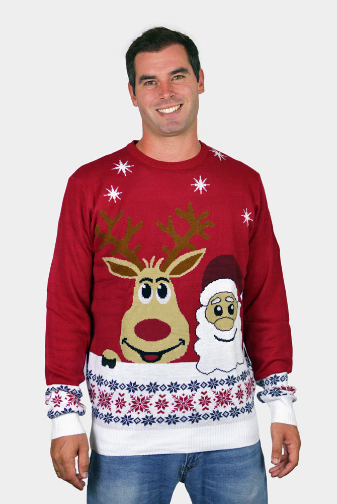 Jersey de Navidad Hombre Santa y Rudolph Sonrientes