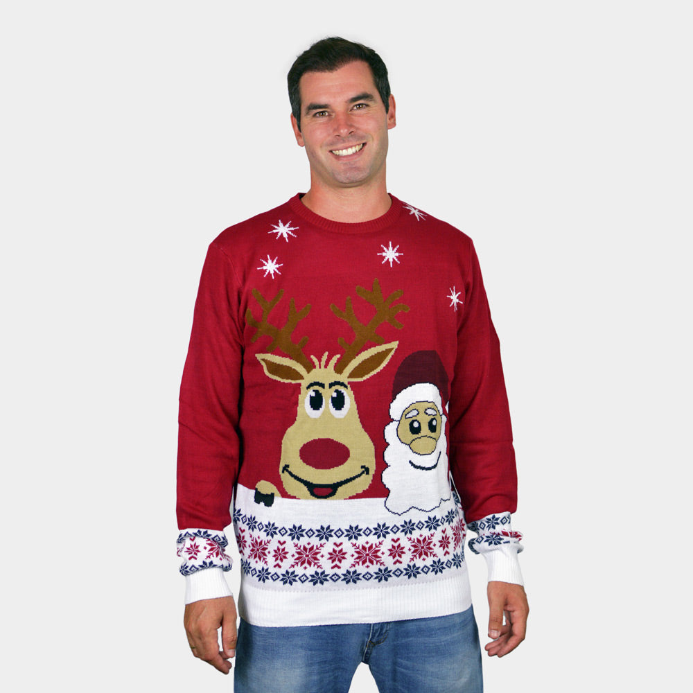 Jersey de Navidad Parejas Santa y Rudolph Sonrientes Hombre